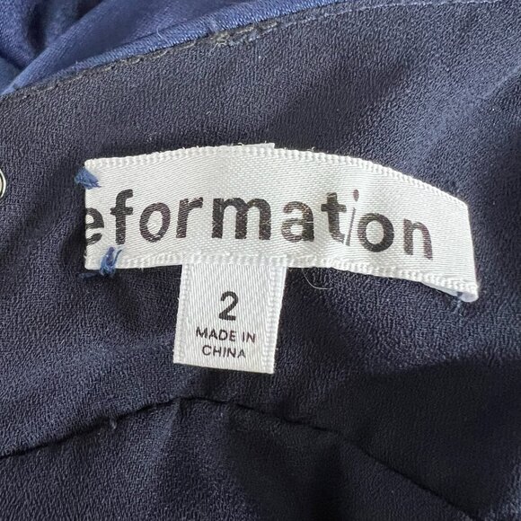 Reformation Lillyann Navy Satin Halter Dress - Picture 4 of 8